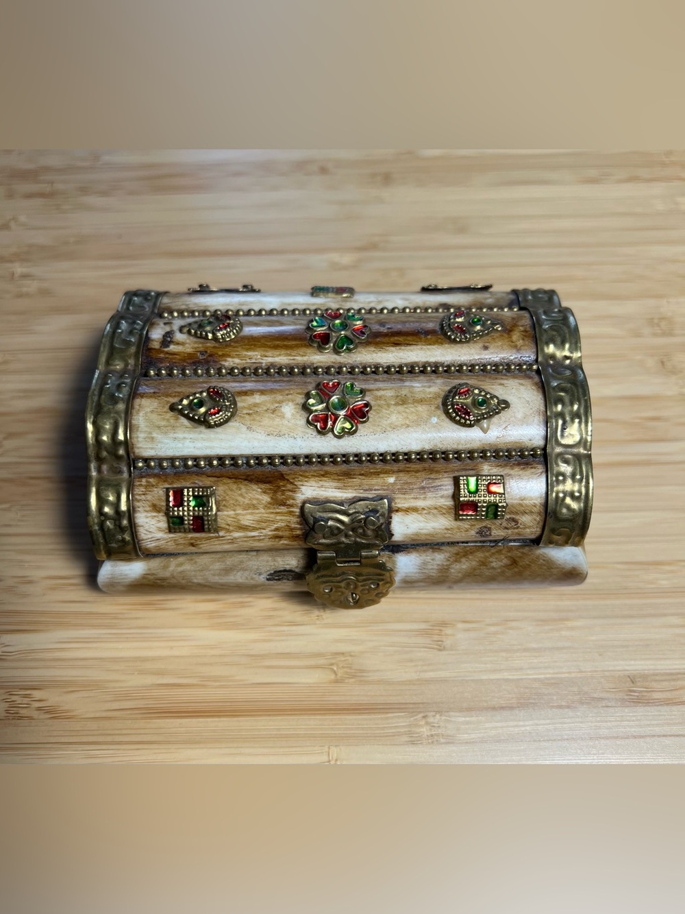 Vintage Camel Bone & Brass Jewelry Box – Handcrafted Decorative Trinket Chest